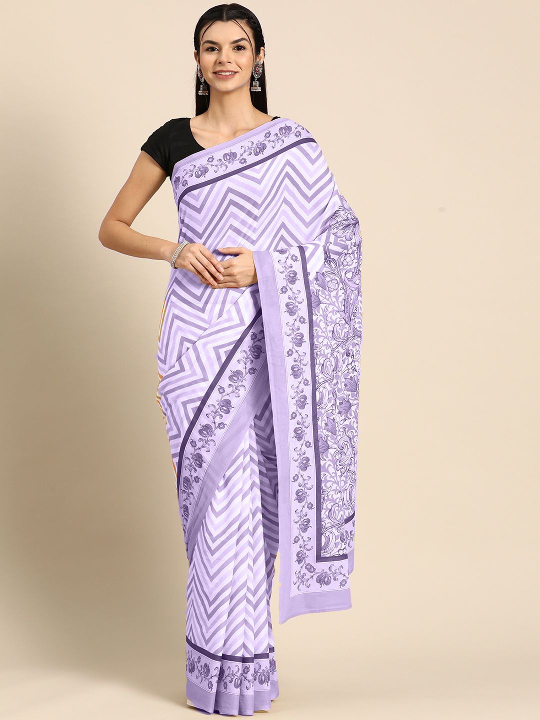 

BUTA BUTI Floral Pure Cotton Saree, Lavender