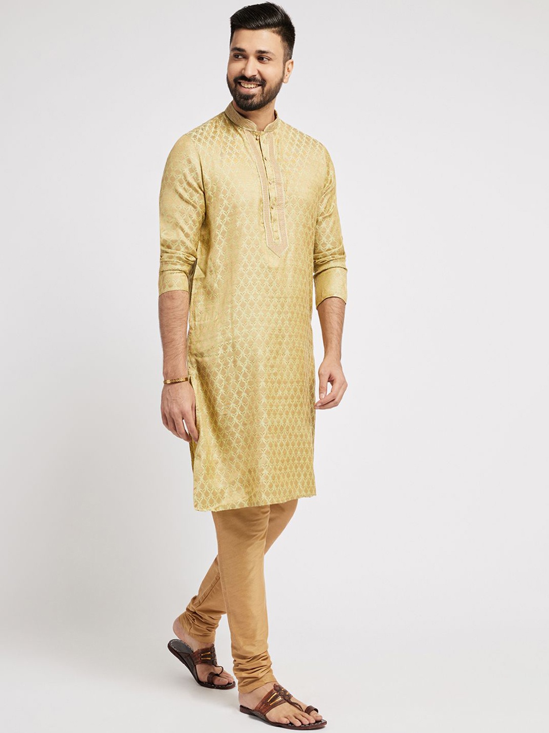 

Ethnic India Geometric Woven Design Straight Kurta, Gold