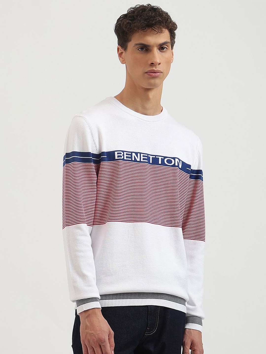 

United Colors of Benetton Men Striped Pullover, White