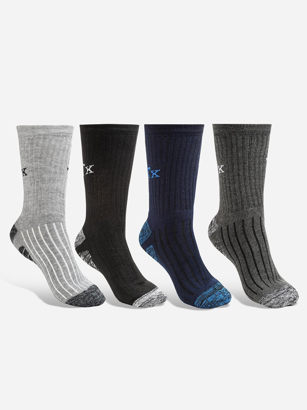 

Texlon Men Pack Of 4 Striped Cotton Calf-Length Socks, Black