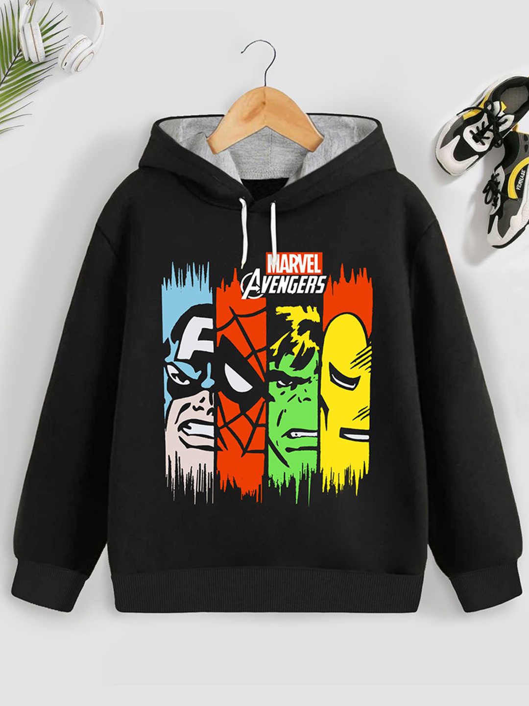 

YK Marvel Boys Printed Hooded Sweatshirt, Black