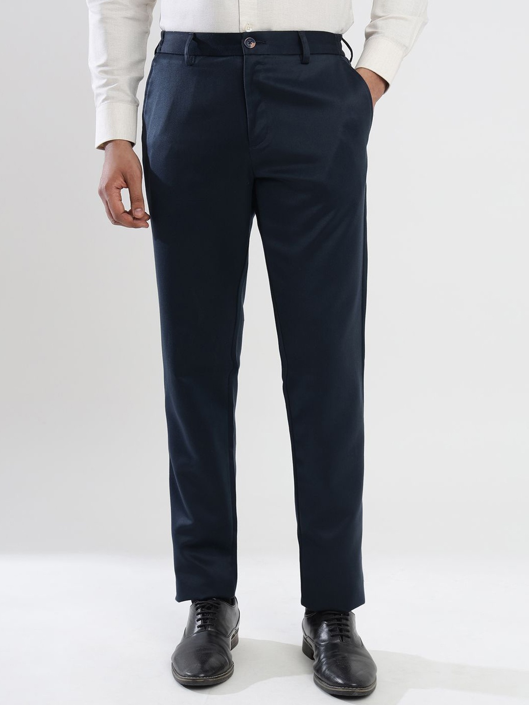 

MANTICORE Men Slim Fit Mid-Rise Formal Trousers, Navy blue
