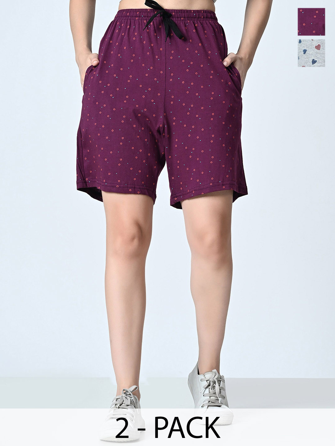 

BAESD Pack of 2 Women Printed High-Rise Shorts, Burgundy