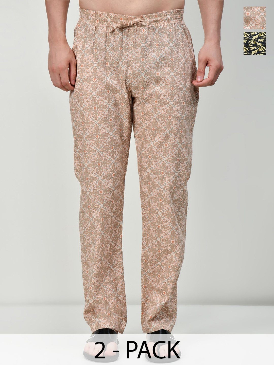 

BAESD Pack Of 2 Men Printed Pure Cotton Lounge Pants, Beige