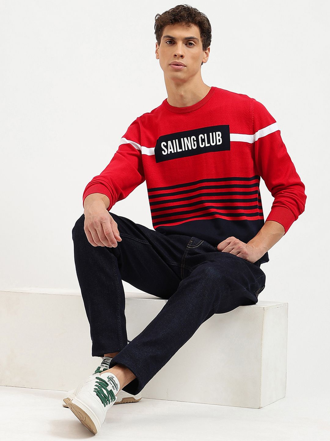 

United Colors of Benetton Men Striped Pullover, Red