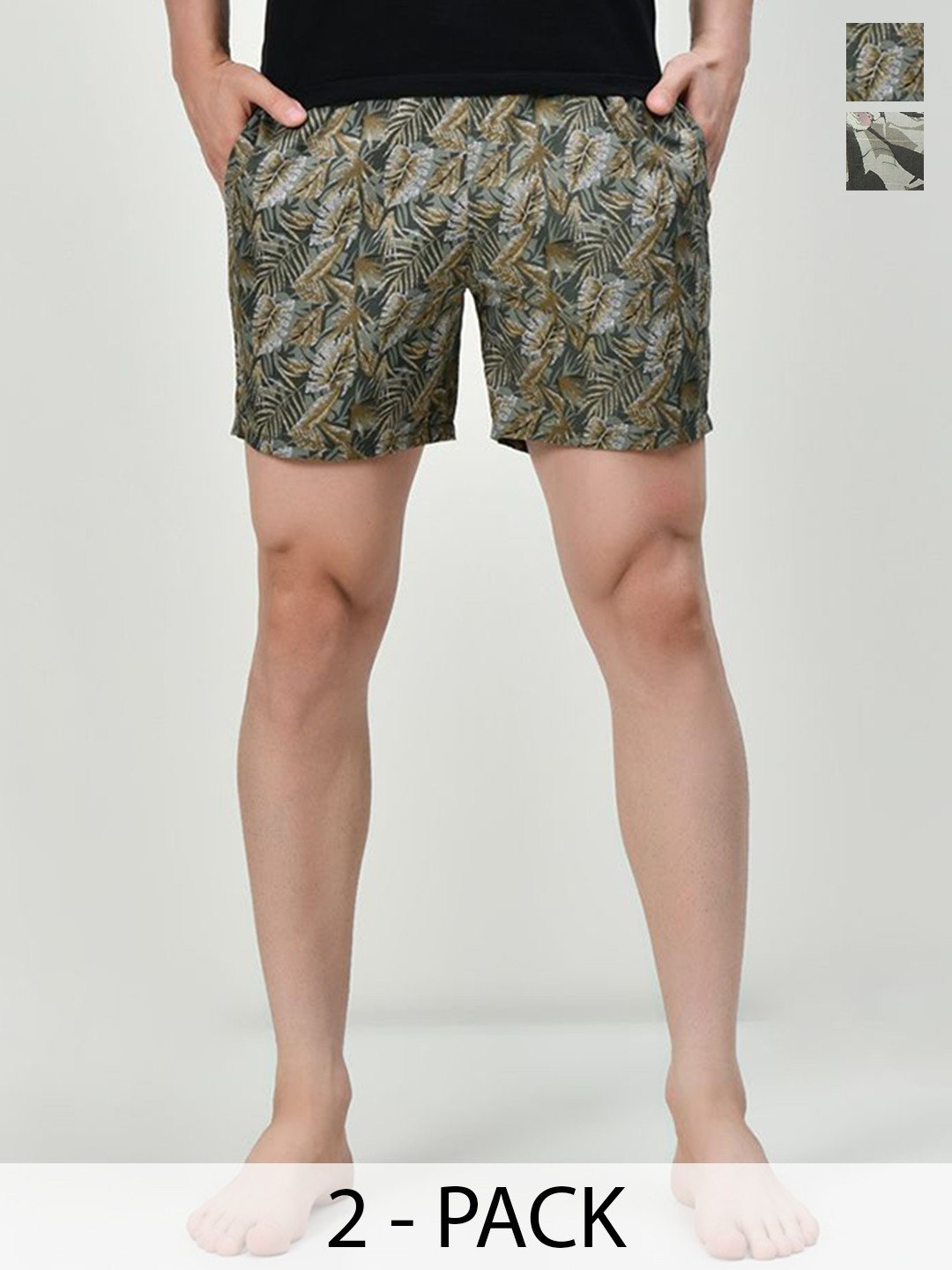 

BAESD Men Pack of 2 Pure Cotton Printed Bermuda Shorts, Green