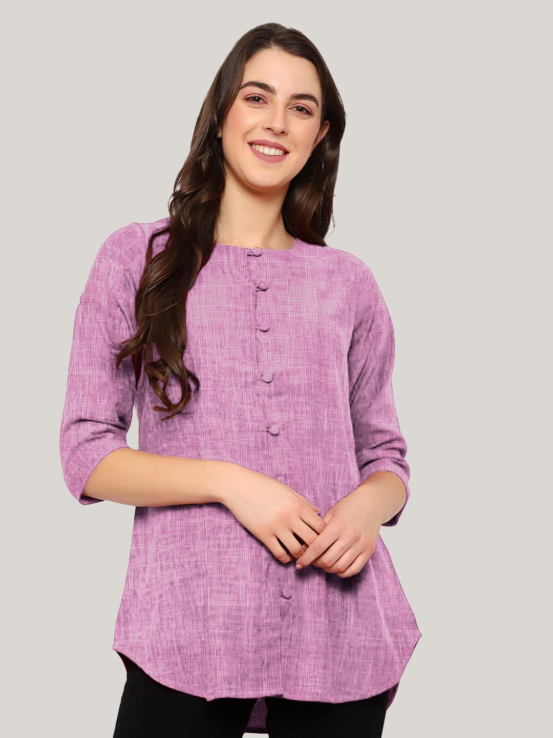 

Indietoga Women Solid Cotton-Linen Tunic, Purple