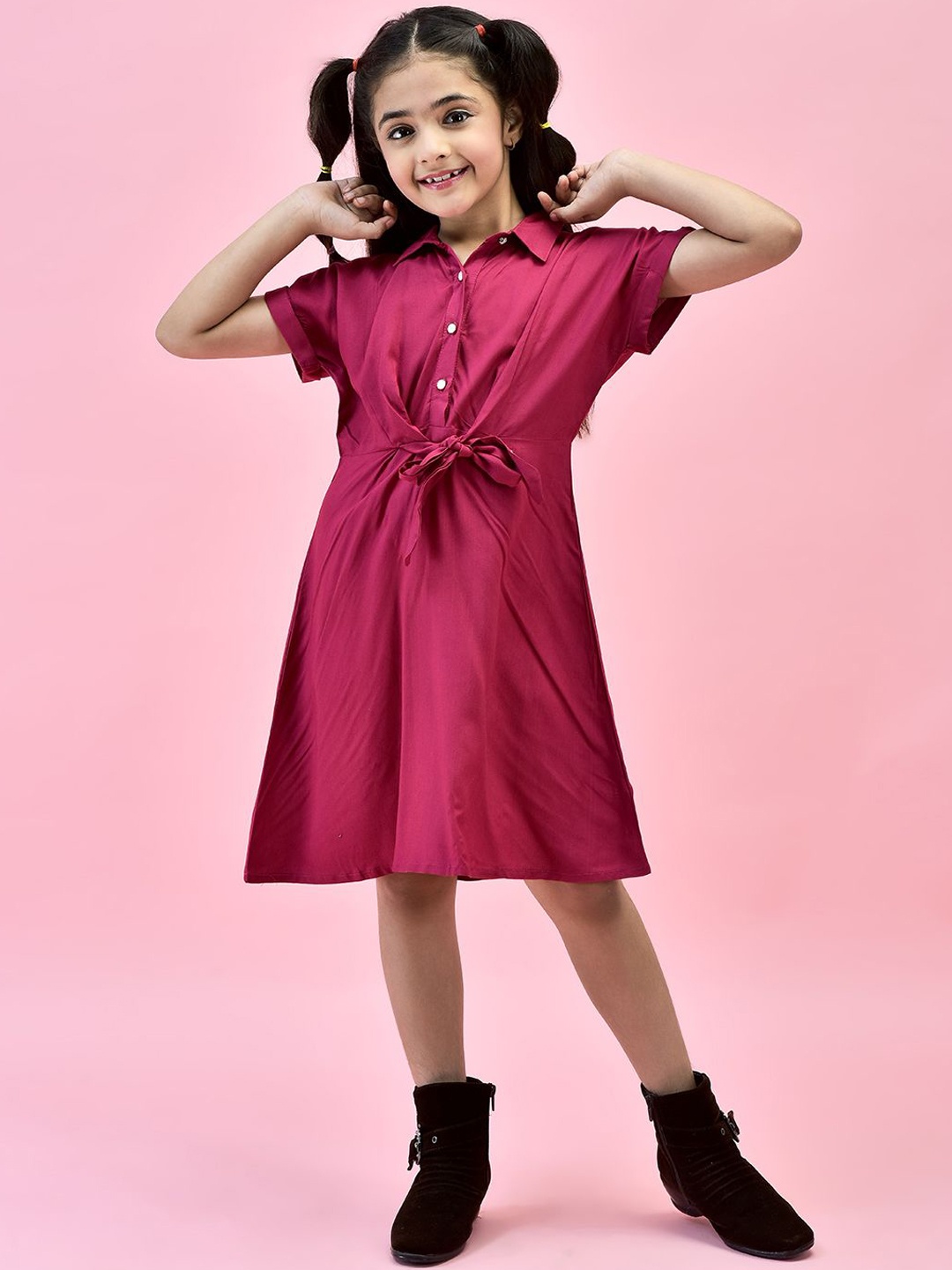 

Juniper Girls Shirt Collar Shirt Dresses, Fuchsia