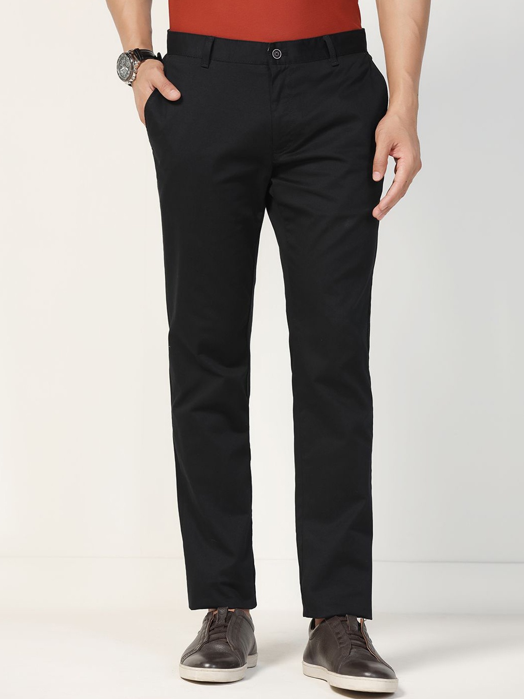 

Blackberrys Men B-91Slim Fit Mid-Rise Cotton Flat-Front Trousers, Black