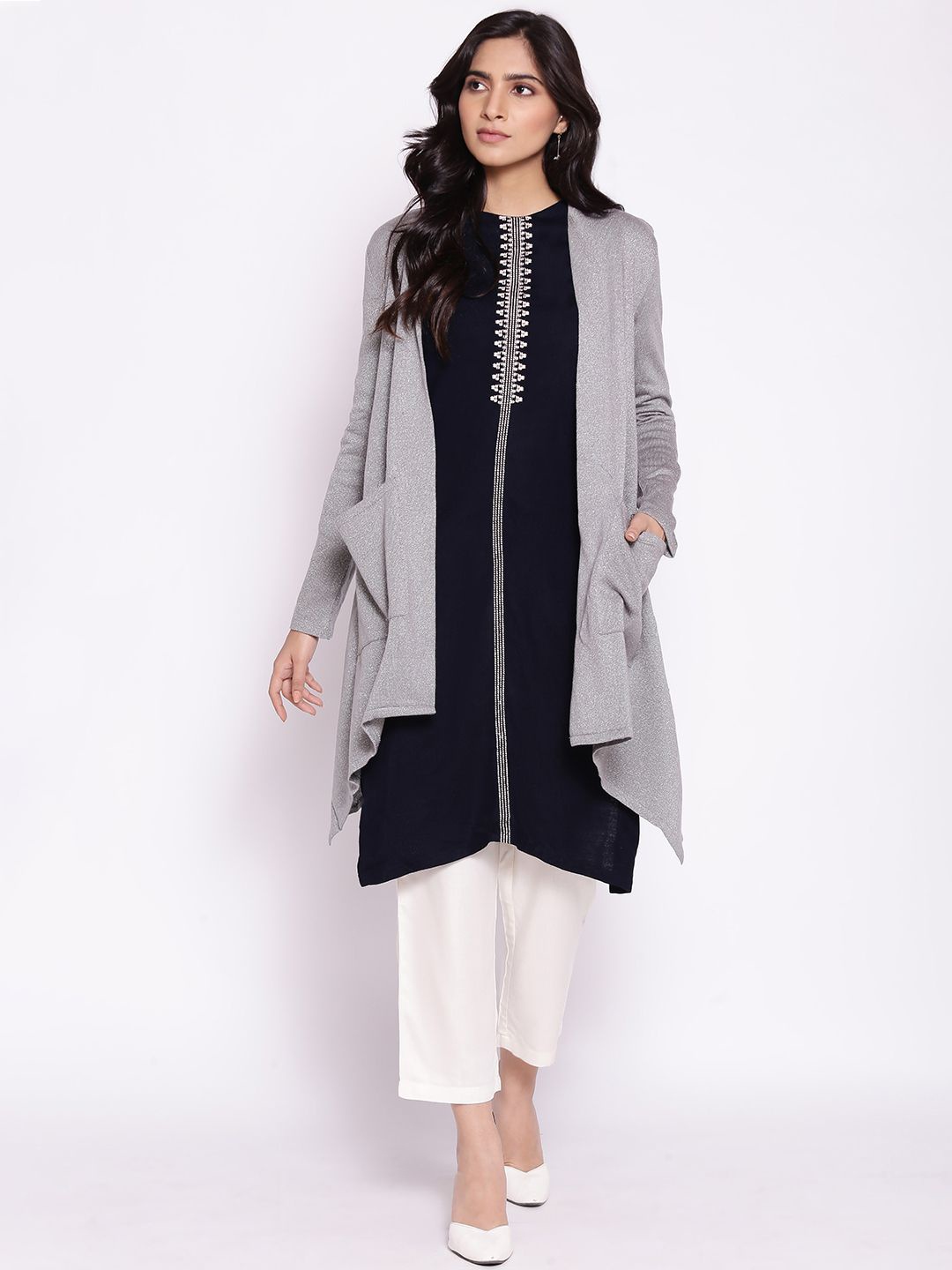 

W Women Longline Cardigan, Silver
