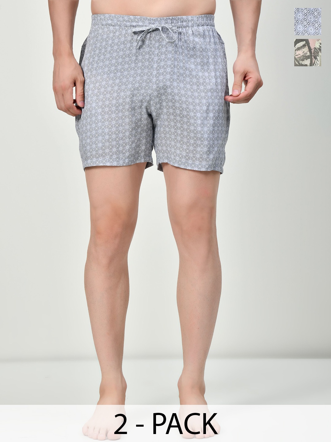 

BAESD Men Pack of 2 Camouflage Printed Cotton High-Rise Shorts, Grey