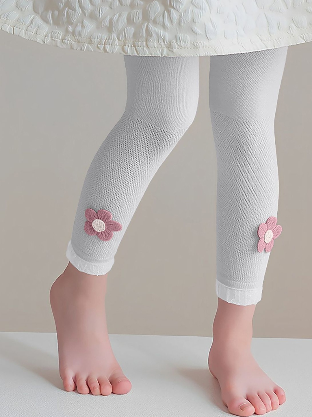 

SYGA Girls Flower Design Cotton Ankle-Length Leggings, Grey