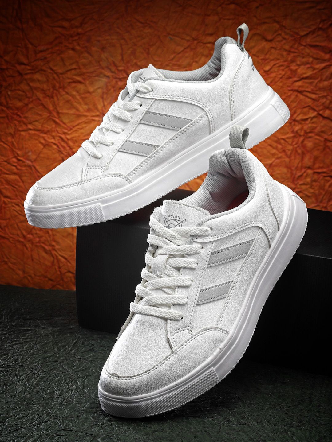 

ASIAN Men Synthetic Leather Lace-Ups Textured Sneakers, White