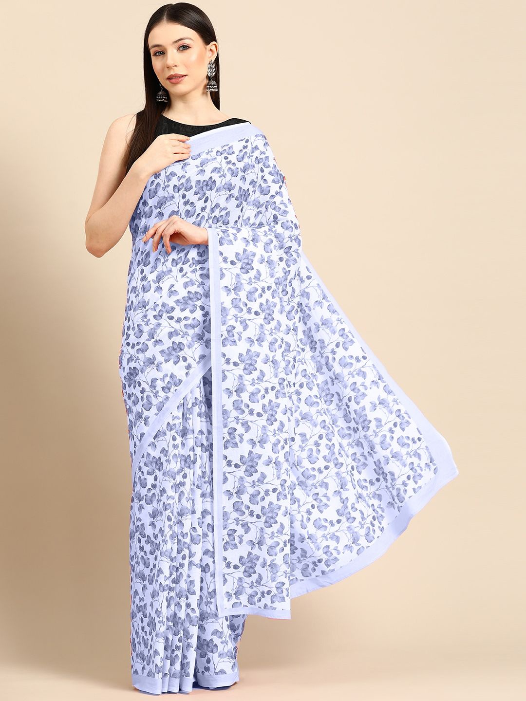 

BUTA BUTI Floral Pure Cotton Saree, Blue