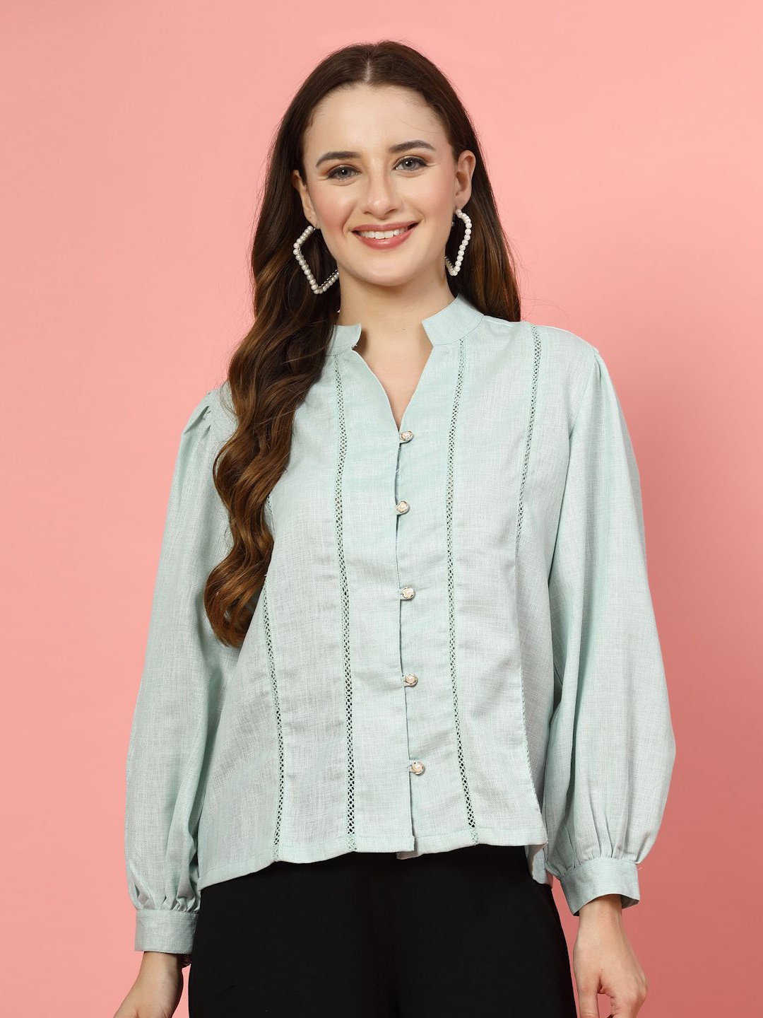 

plusS Women Opaque Casual Shirt, Sea green
