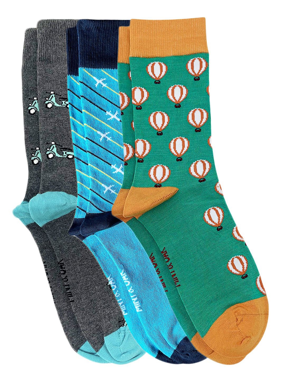 

Mint & Oak Men Pack Of 3 Patterned Above Ankle Length Socks, Green
