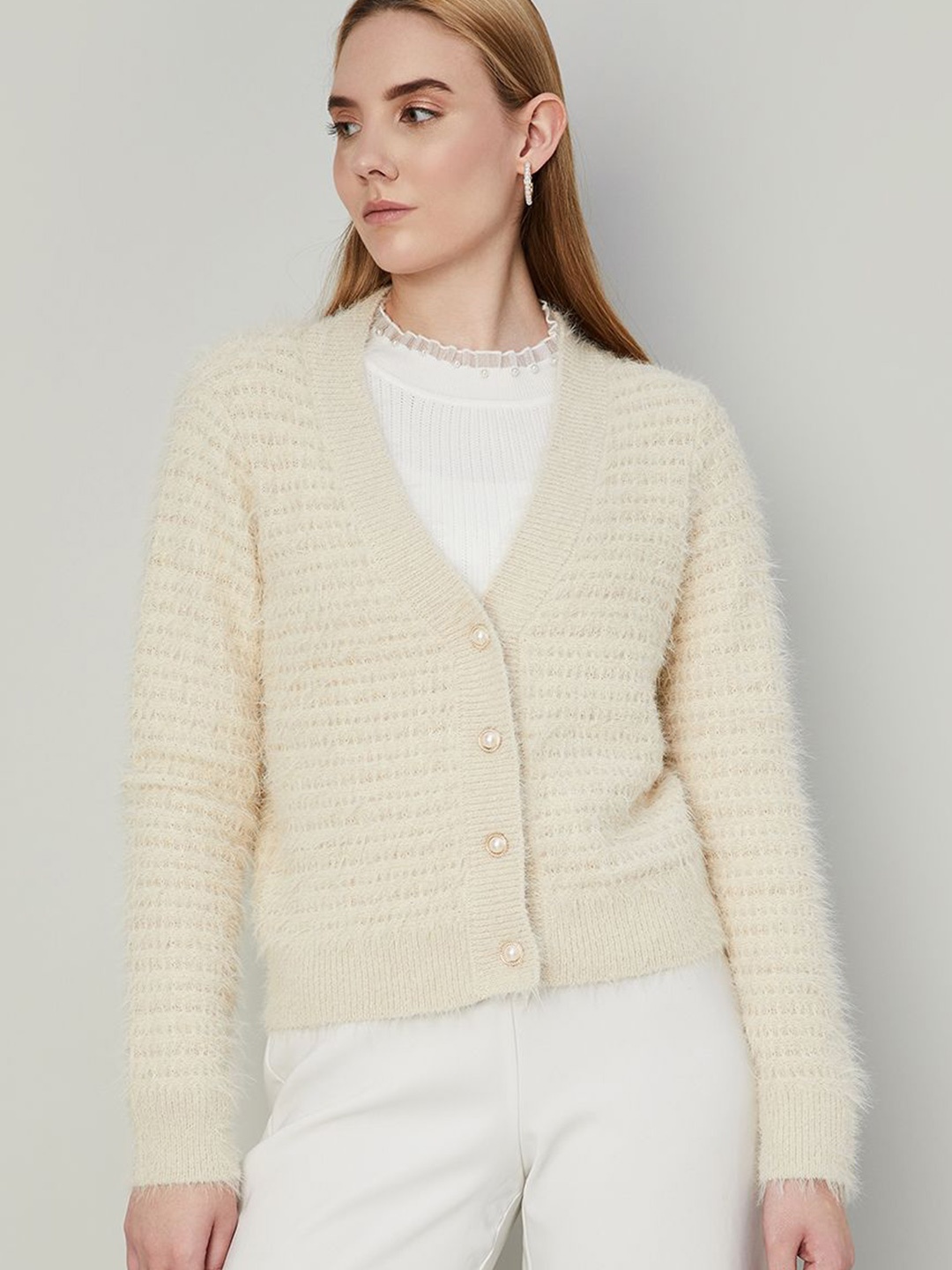 

CODE by Lifestyle Women Cable Knit Cardigan, Beige