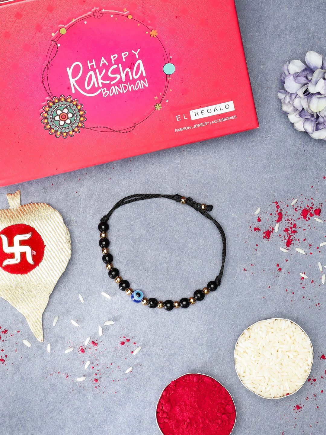 

EL REGALO Beaded Evil Eye Thread Rakhi, Black