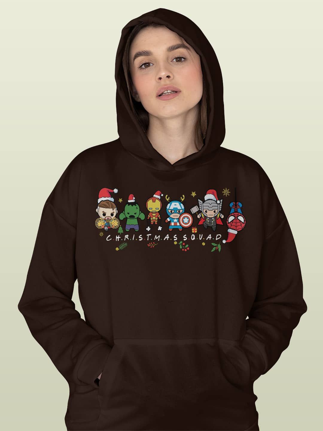

macmerise Women Printed Hooded Sweatshirt, Brown