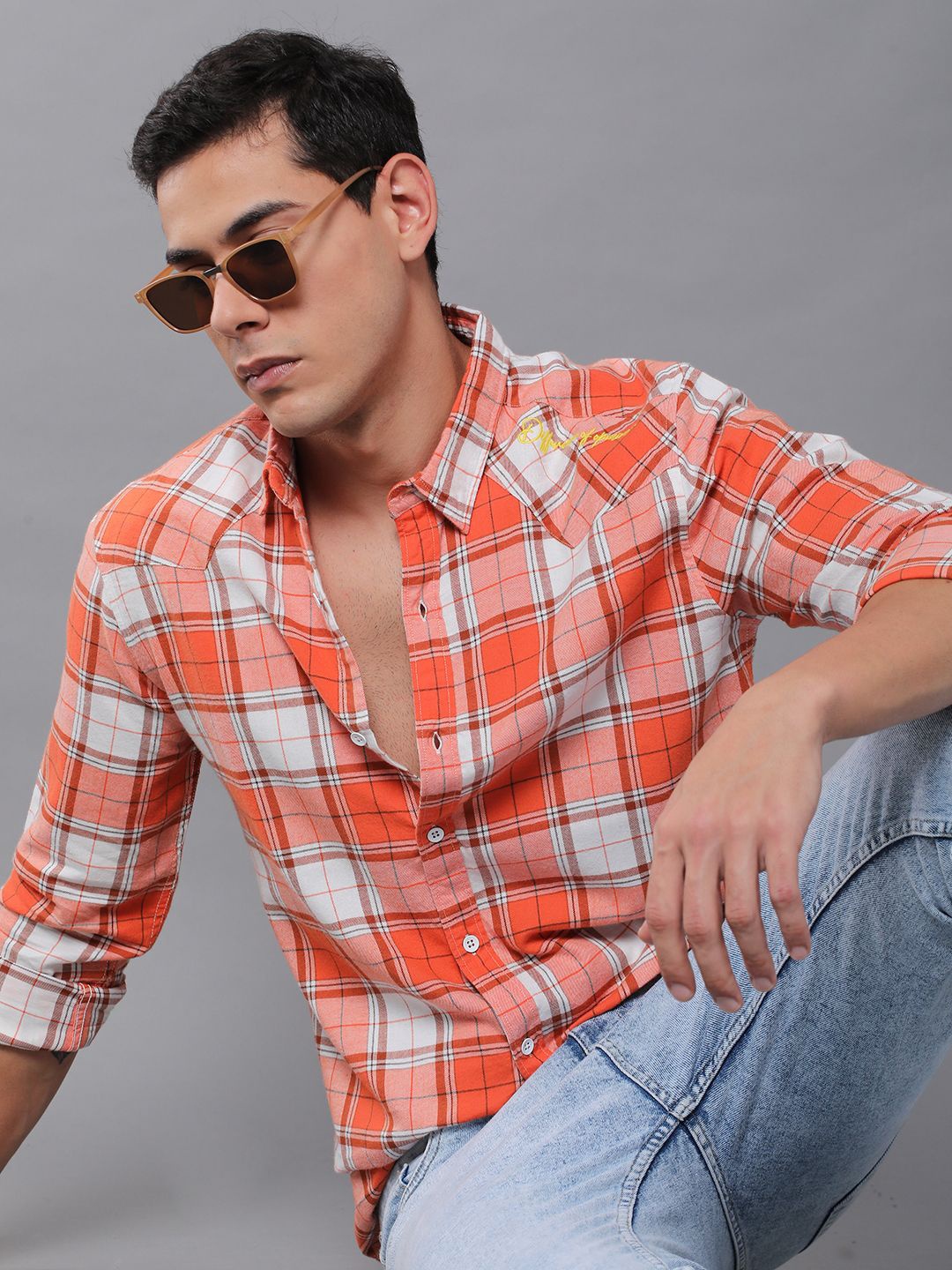 

Difference of Opinion Men Standard Tartan Checks Opaque Checked Casual Shirt, Orange