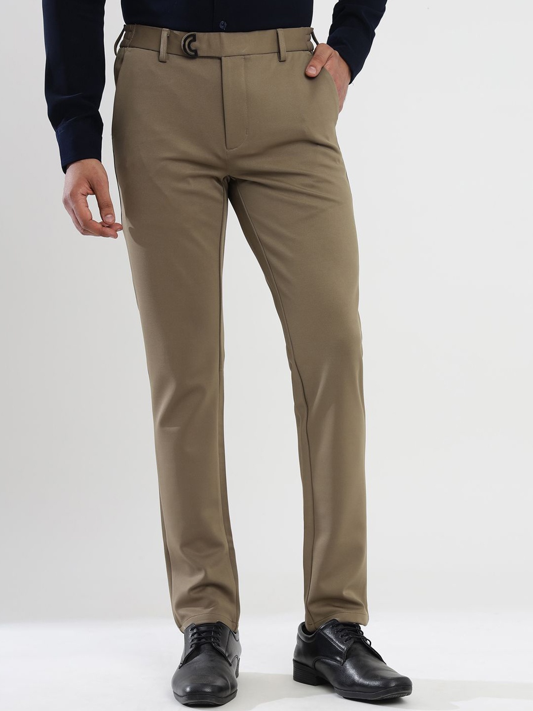 

MANTICORE Men Regular Fit Mid-Rise Formal Trousers, Khaki