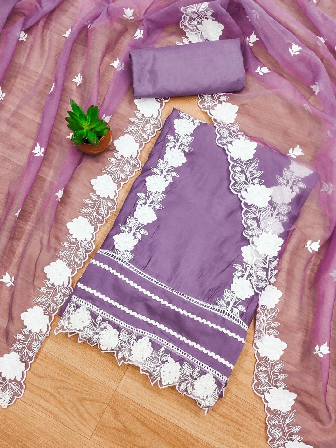 

Panzora Floral Embroidered Unstitched Dress Material, Purple