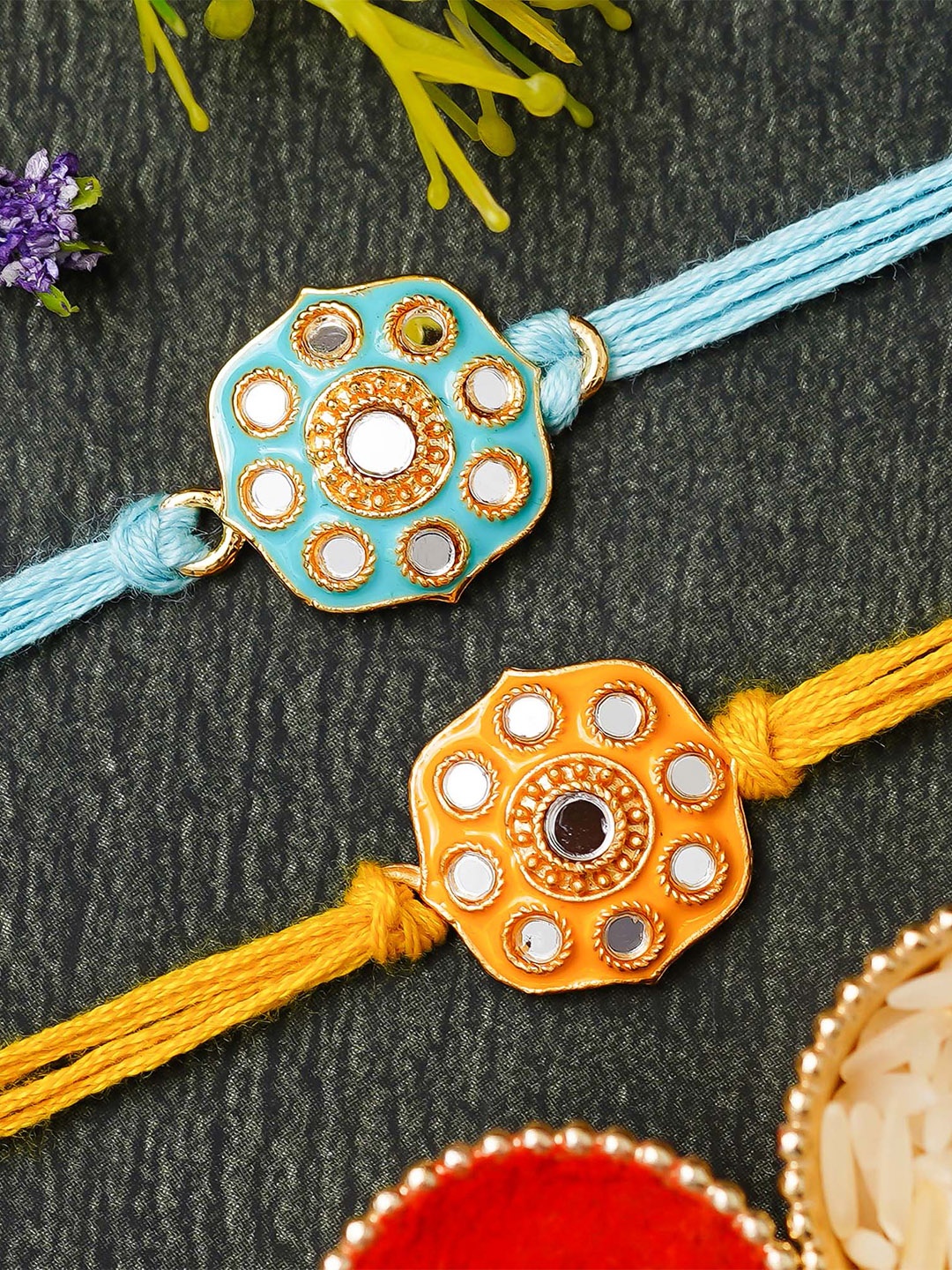 

eCraftIndia Set of 2 Beaded Thread Rakhis, Blue