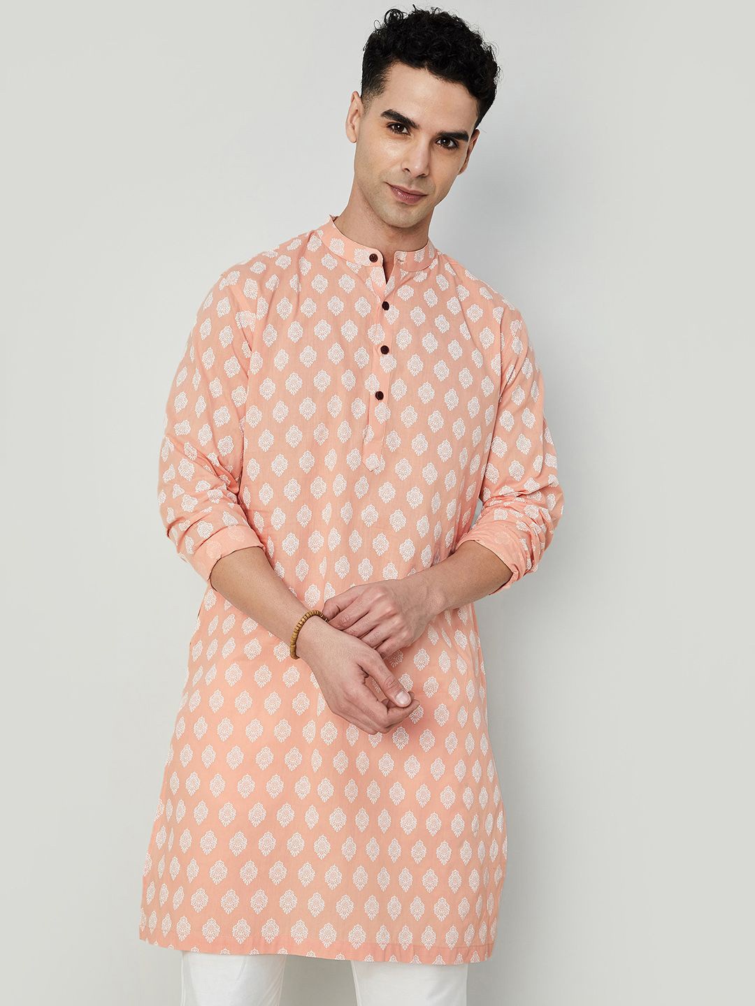 

Melange by Lifestyle Ethnic Motifs Printed Cotton Straight Kurta, Coral