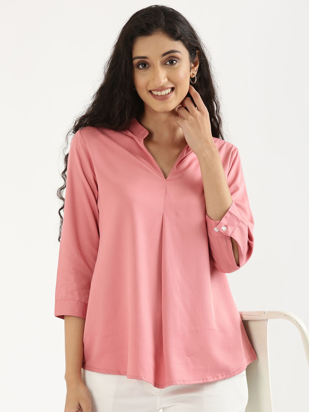

SAADAA Solid Mandarin Collar Top, Rose
