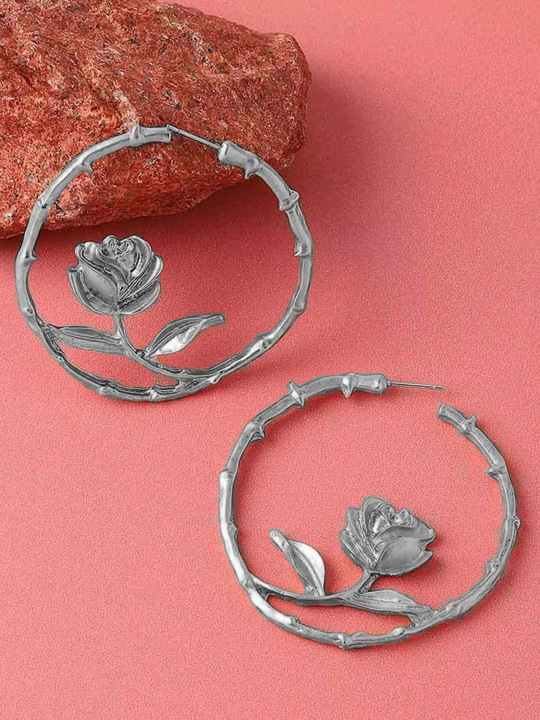 

DressBerry Floral Shaped Hoop Earrings, Silver