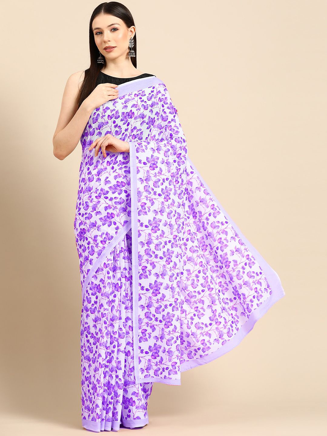 

BUTA BUTI Floral Pure Cotton Saree, Purple