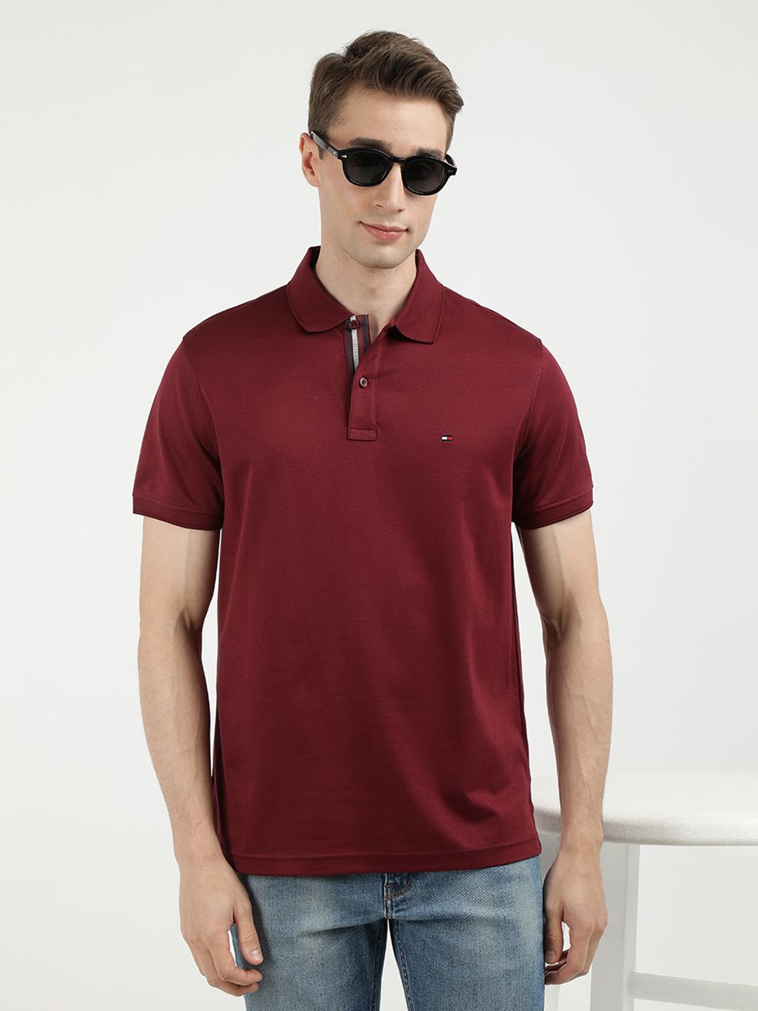 

Tommy Hilfiger Men Solid Polo Collar Cotton T-shirt, Red
