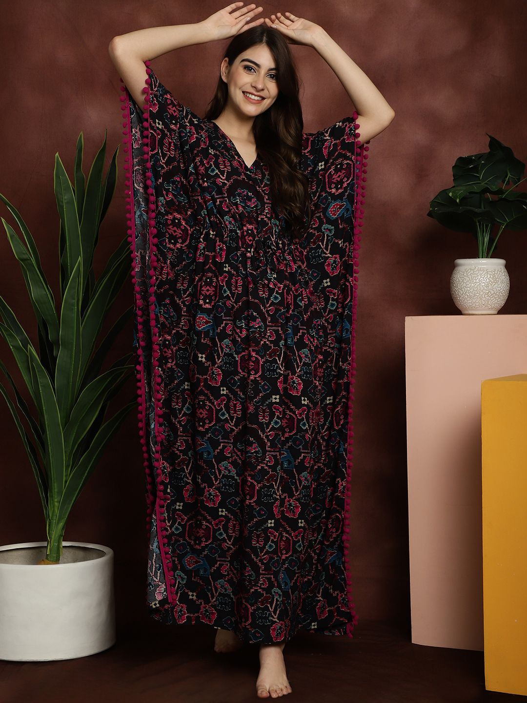 

Boston Club Printed Maxi Kaftan Nightdress, Black