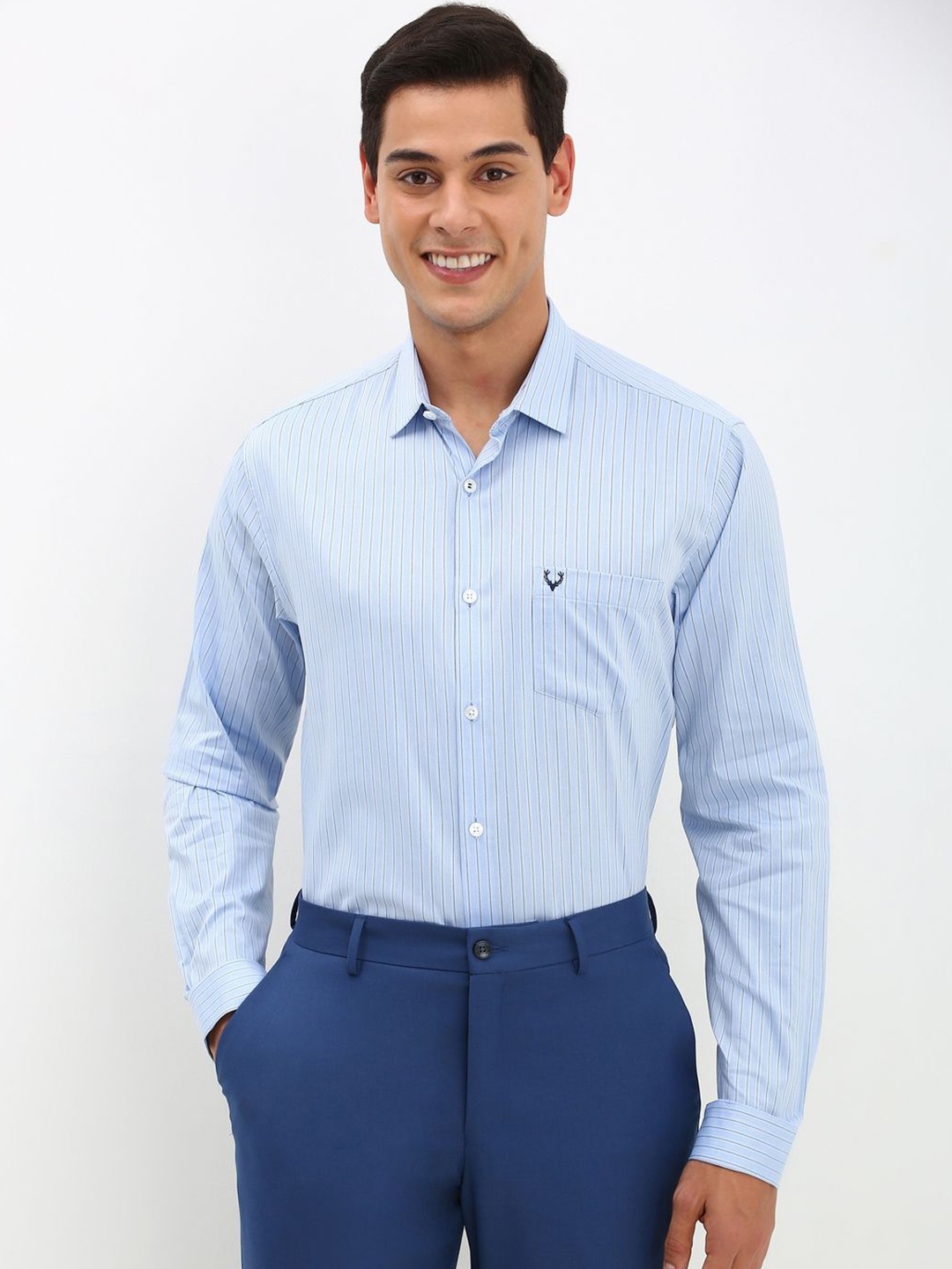 

Allen Solly Men Slim Fit Opaque Striped Formal Shirt, Blue