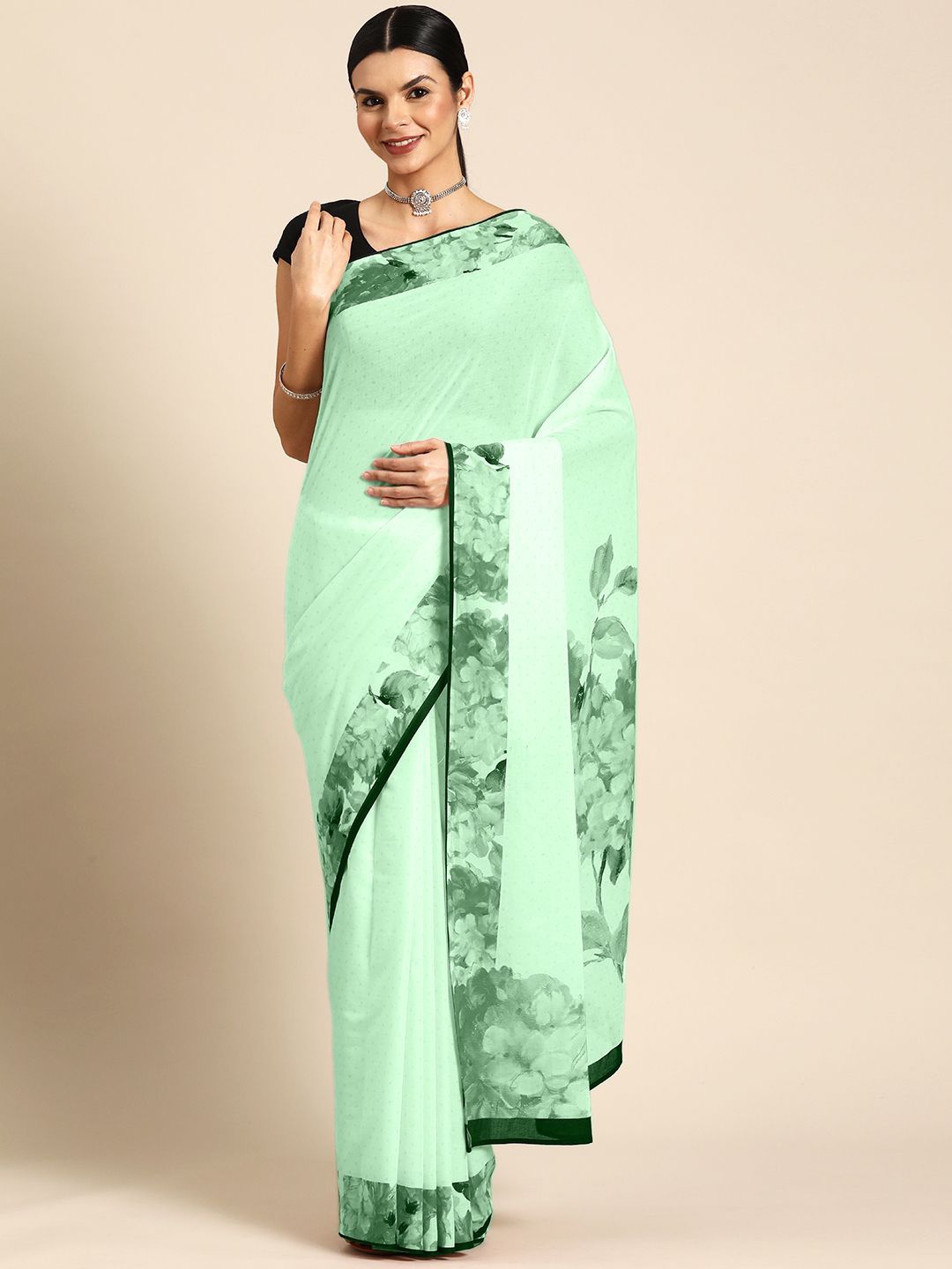 

BUTA BUTI Floral Pure Cotton Saree, Green