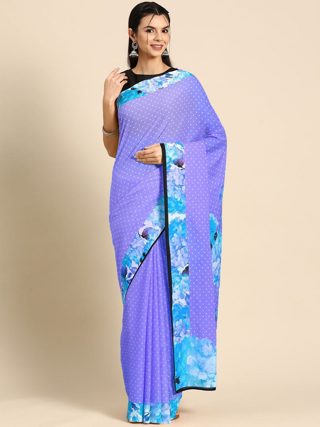 

BUTA BUTI Polka Dot Pure Cotton Saree, Blue