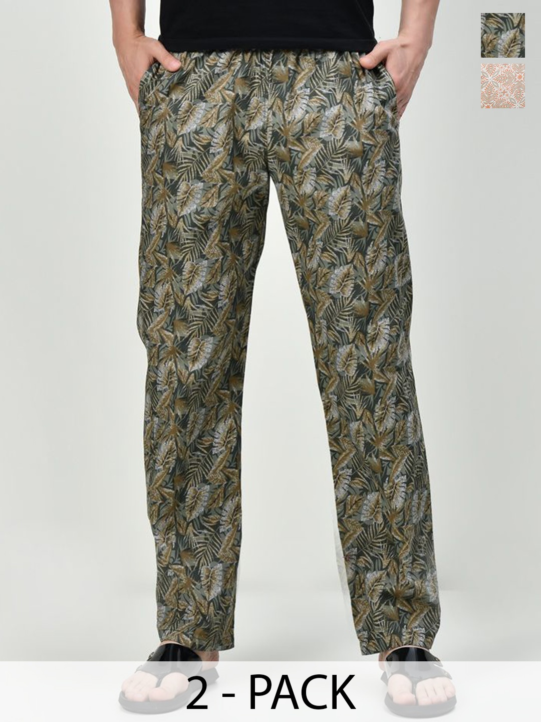 

BAESD Pack Of 2 Men Printed Pure Cotton Lounge Pants, Grey