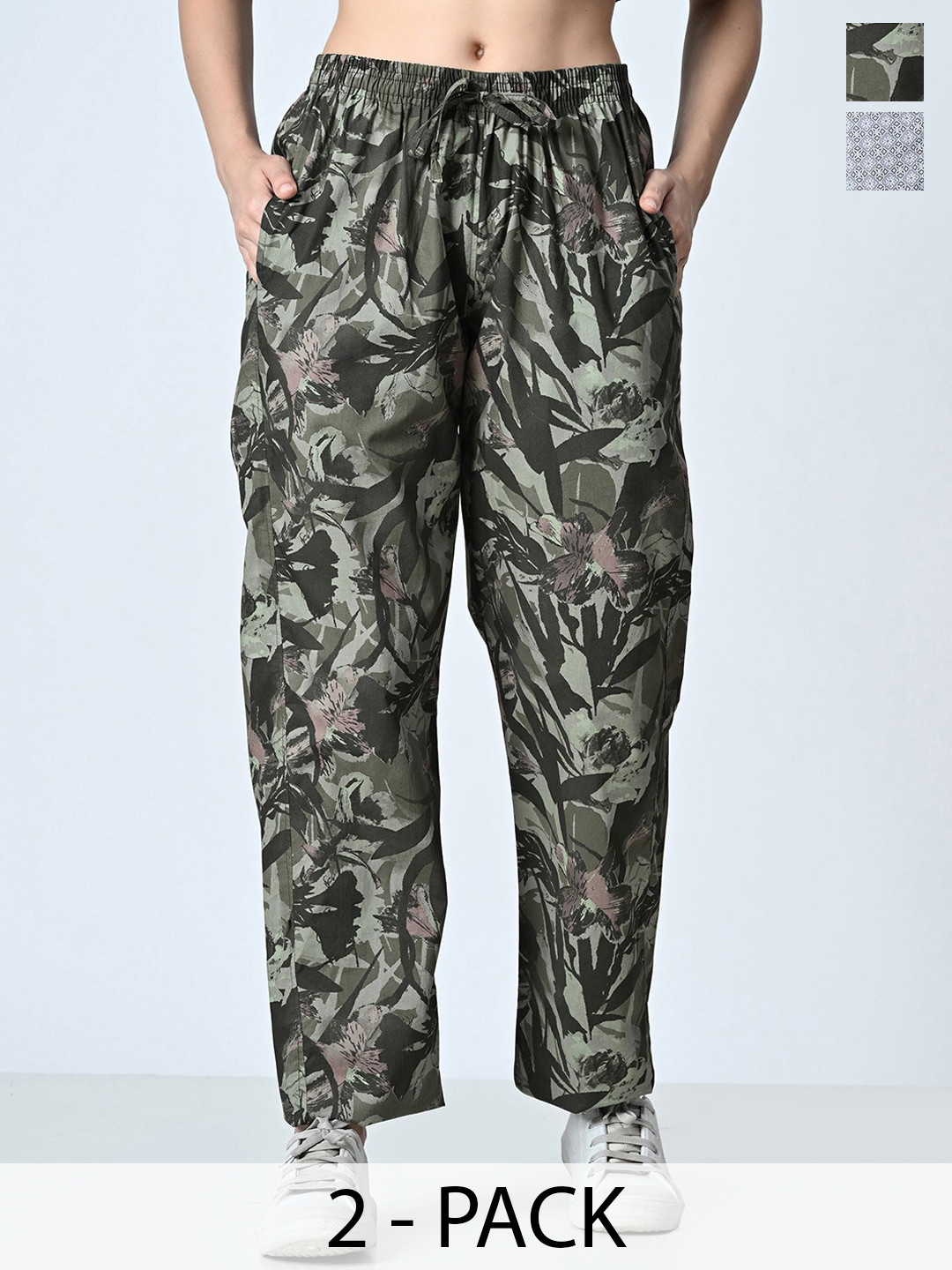 

BAESD Pack Of 2 Printed Pure Cotton Trousers, Green