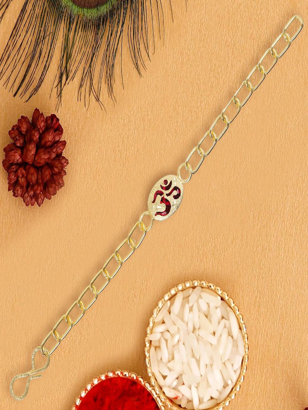 

UNIVERSITY TRENDZ Om Chain Wraparound Bracelet Rakhi with Roli Chawal, Gold