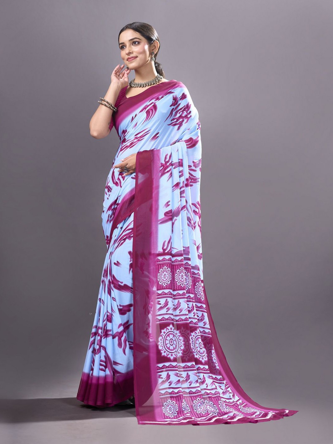 

VIRICA Women Printed Soft Saree With Blouse Piece, Blue