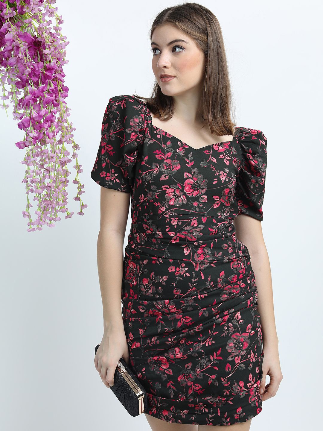 

Tokyo Talkies Floral Print Sweetheart Neck Mini Bodycon Dress, Green