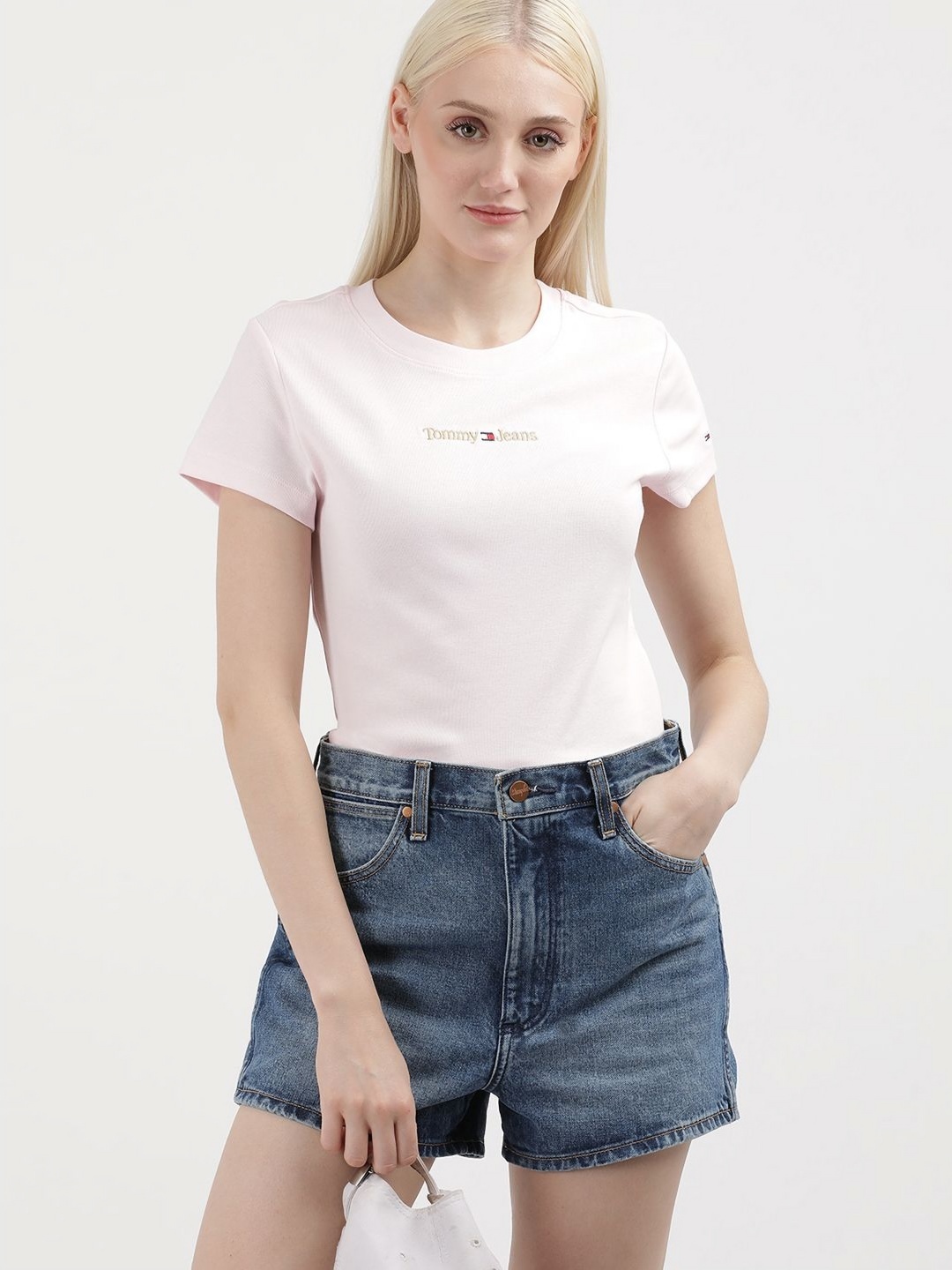 

Tommy Hilfiger Women Brand Logo Round Neck Cotton T-shirt, Pink