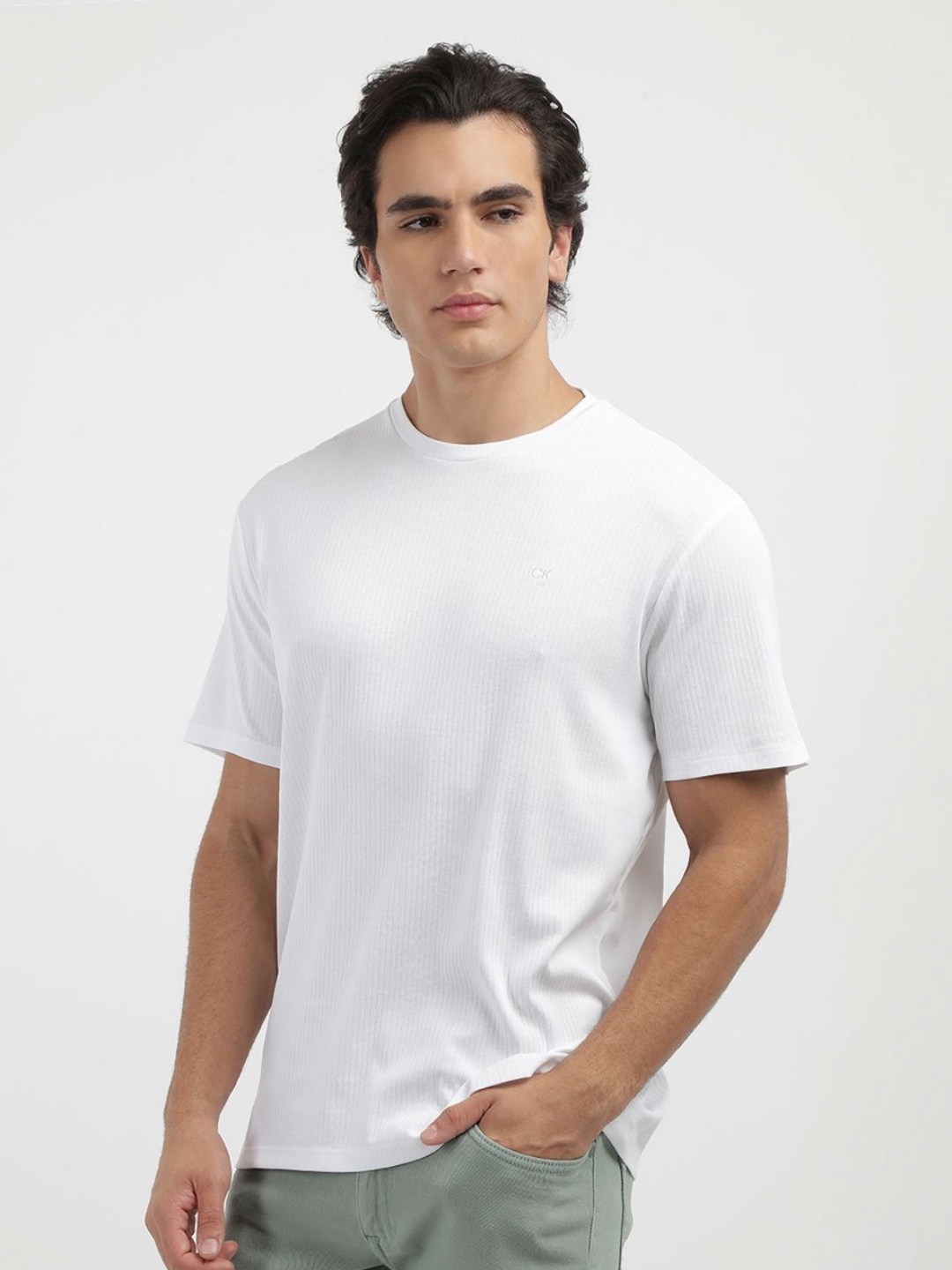 

Calvin Klein Jeans Men Solid Round Neck Cotton T-shirt, White