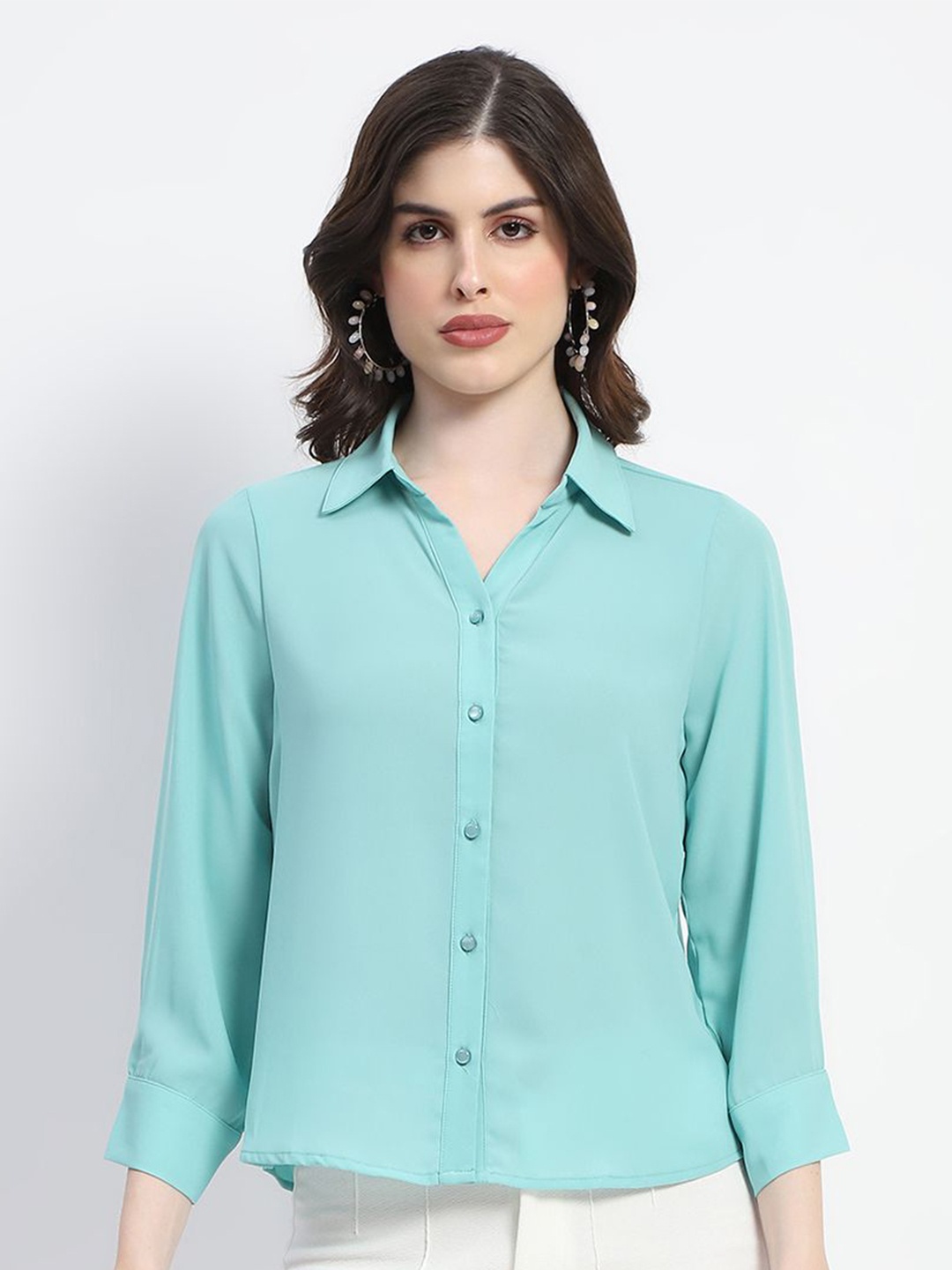 

Madame Women Opaque Casual Shirt, Green