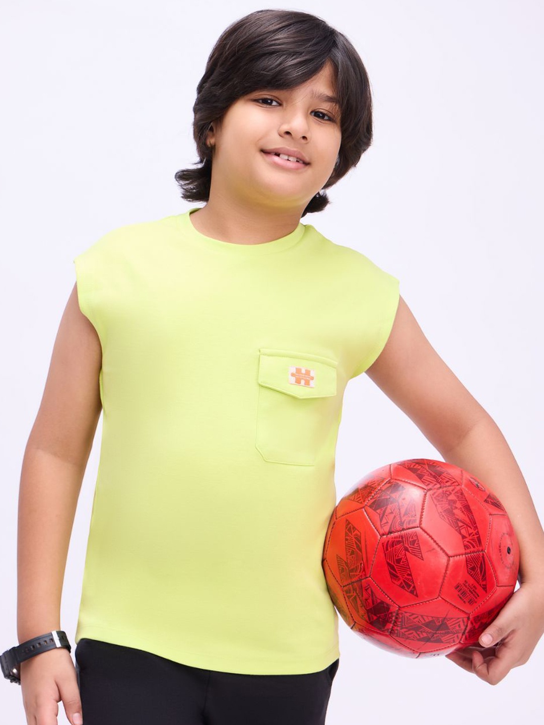 

Bombay High Boys Oversized Fit Extended Sleeves Pure Cotton T-Shirt, Lime green