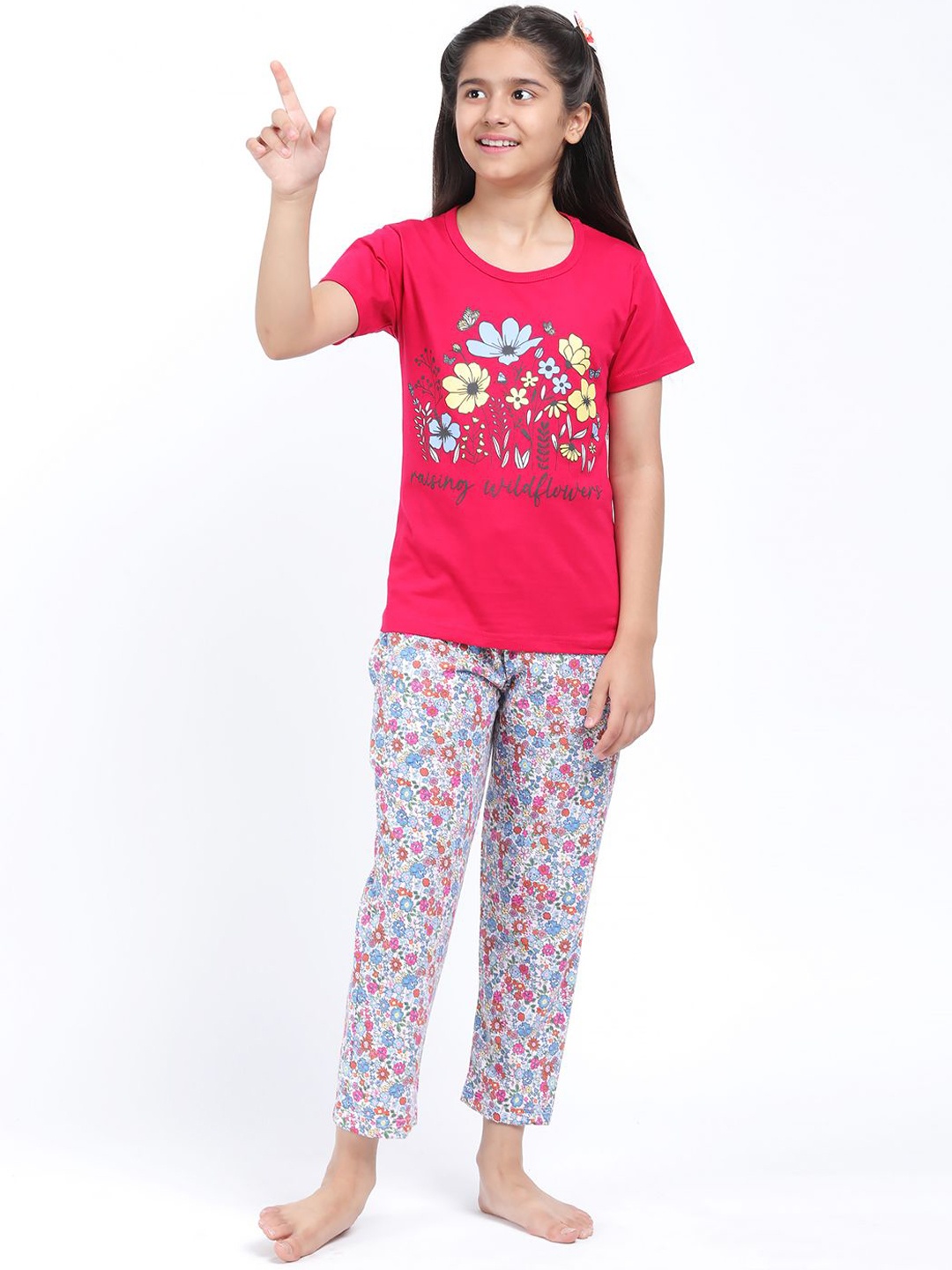 

Elzoh Girls Pure Cotton Printed T-Shirt & Pyjama Set Night suit, Maroon