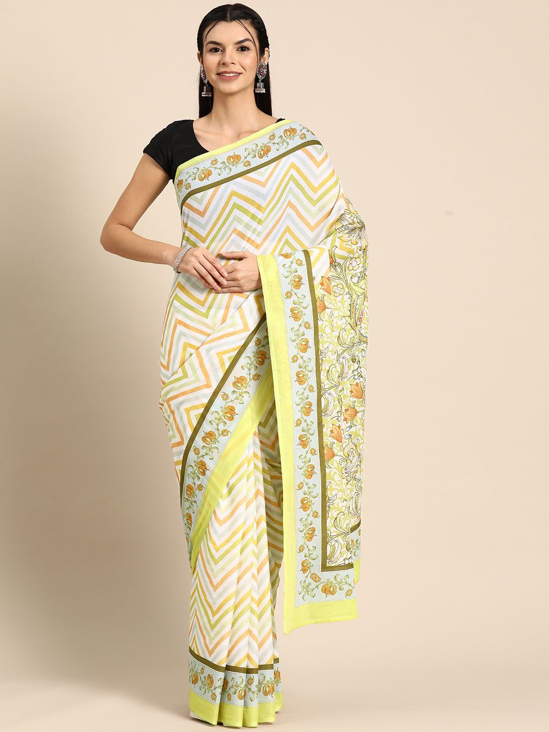 

BUTA BUTI Floral Pure Cotton Saree, White