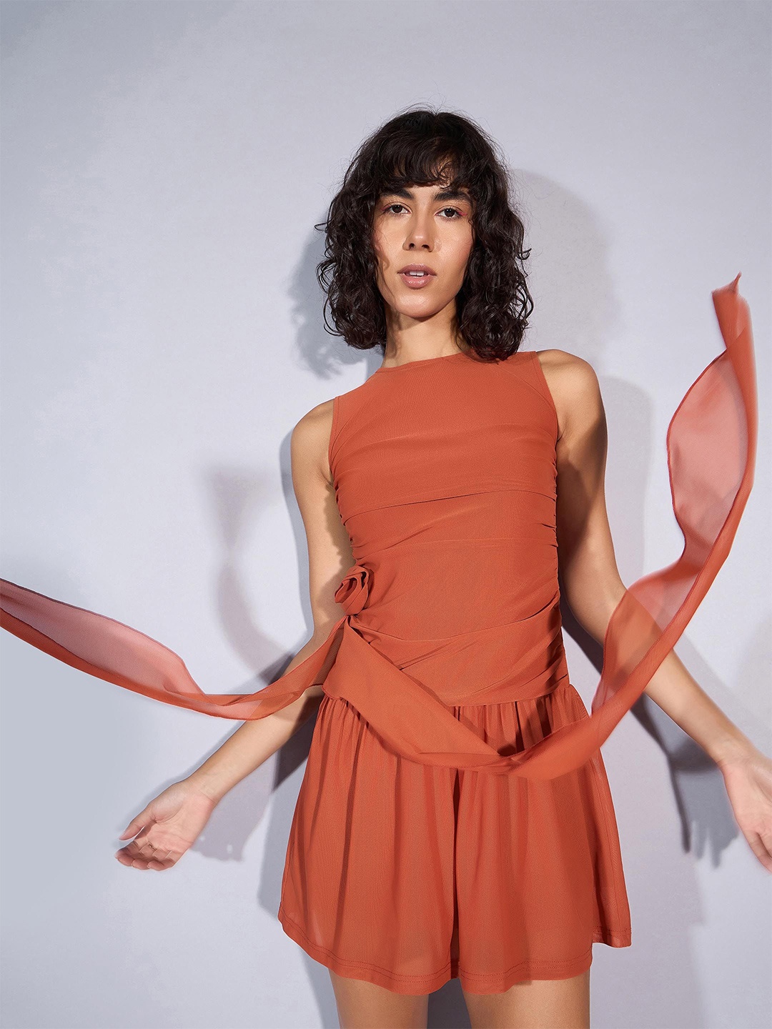 

SASSAFRAS Net Drop-Waist Dress, Rust