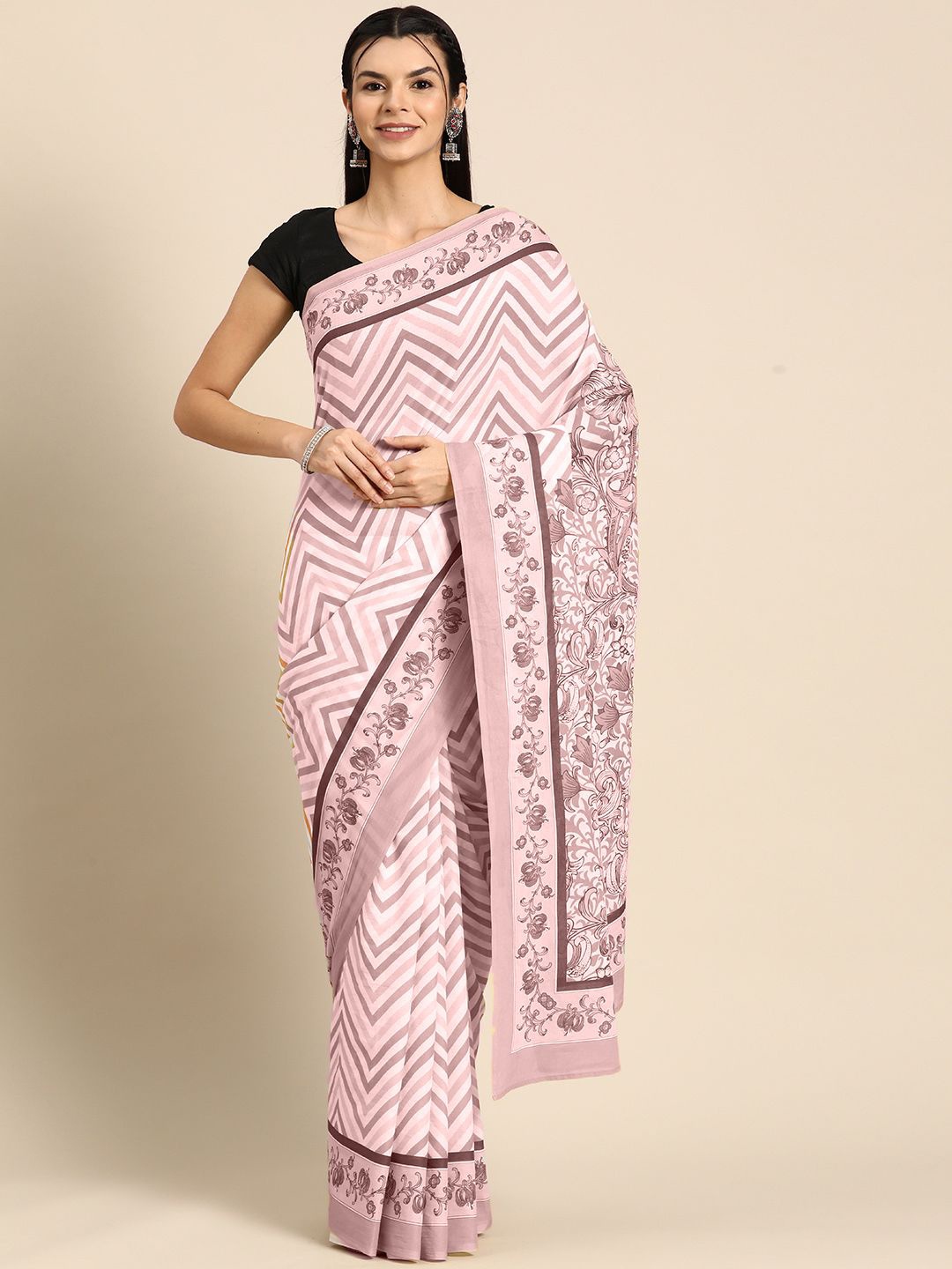 

BUTA BUTI Printed Geomatric Pure Cotton Saree, Mauve