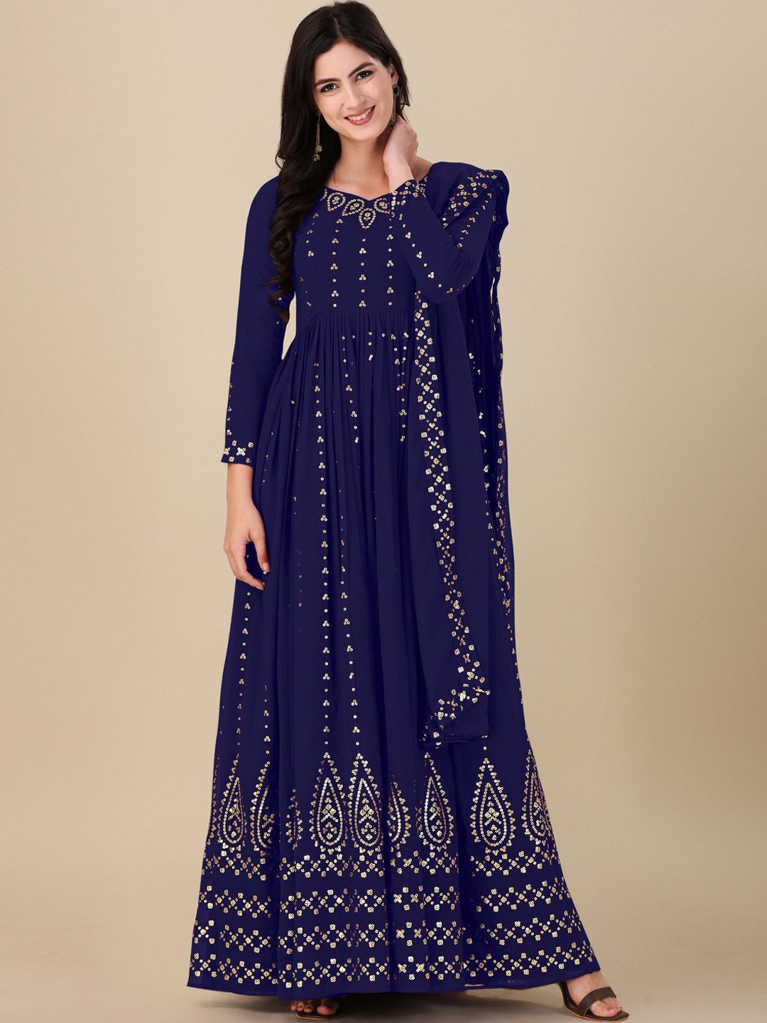 

KALINI Floral Embroidered Semi-Stitched Dress Material, Blue